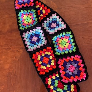 Granny Square Retro Boho Vintage Crocheted Scarf