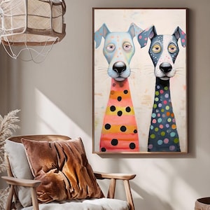 Whimsical Pastel Dog Wall Art Print, Two Funny Comical Dogs Illustration for Playful Home Decor, Cute Colorful Pet Painting for Dog Lovers