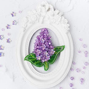 DIY Jewelry making kit - Seed beaded brooch Lilac - Bead Embroidery - Needlework beading decoration - Wonderfull bead brooch