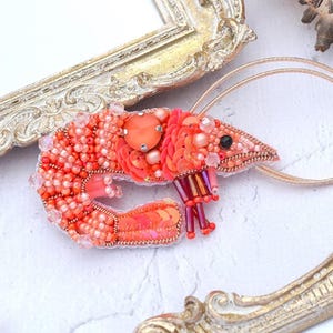 DIY Jewelry making kit - Seed beaded brooch Shrimp - Bead Embroidery - Needlework beading decoration - Wonderfull bead brooch