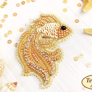 DIY Jewelry making kit, Seed beaded brooch Goldfish, Bead Embroidery, Wonderfull bead brooch, Fish Embroidery, Beaded Fish Brooch