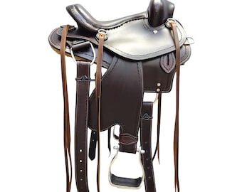 Western Leather Horse Saddle Leather Trail Riding Saddle WIth Horse Tack Set