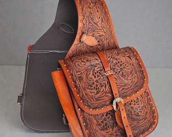 Leather Saddle Bag for Western Leather Horse Saddle hand carved leather saddle bag