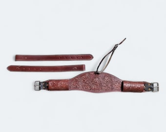Hand Carved Leather Western Saddle Cinch with Stainless Steel Hardware With Billets