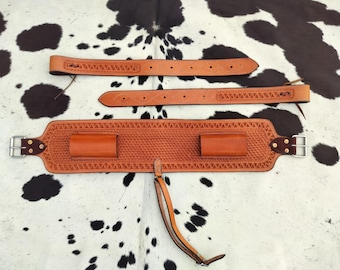 Western Horse Saddle Cinch For Horse Saddle Hand Tooled Leather Girth 34'' billets 22''