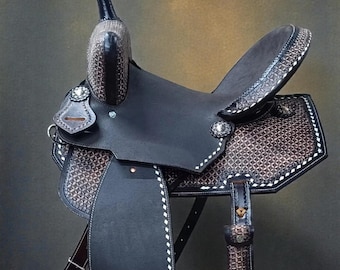 Western Leather Horse Saddle Leather Trail Riding Saddle – Comfortable Western Ranch Saddle – Horse Tack