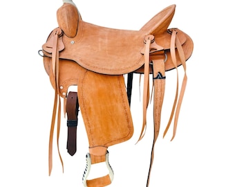 Western Leather Horse Saddle Leather Trail Riding Saddle – Comfortable Western Ranch Saddle – Horse Tack