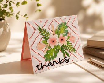 Handmade Plumeria Thank You Card Tropical Floral Greeting Card for Friend Teacher Hostess Hawaiian Appreciation Note