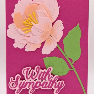 Carte de sympathie faite main - Fleur rose élégante avec message de sympathie - Carte florale de deuil - Message de condoléances réconfortant