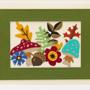Carte de voeux forêt d'automne - Carte de correspondance faite main sur les champignons et le feuillage des forêts - Carte vierge sur le thème de la nature automnale pour toutes les occasions