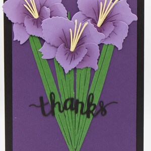 Bedankkaart paarse iris – Handgemaakte bloemenbedankkaart met bemoedigende boodschap – You Are Awesome Appreciation-wenskaart