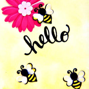 Hallo-kaart met bijen en bloem – Handgemaakte wenskaart – You Brighten My Day – Gewoon omdat-kaart – Leuke bijkaart – Blanco binnenkant-vriendschap