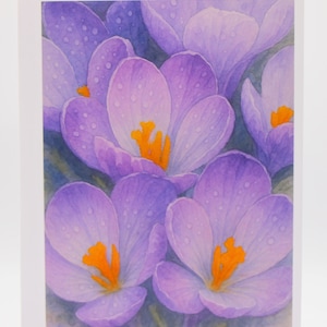 Krokus aquarelkaart, groet blanco van binnen voor alle gelegenheden bedankt verjaardag beterschap vriendschap viering gepersonaliseerde kaart