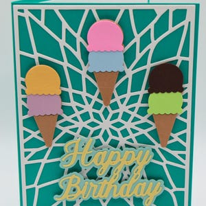 Bunte Eis Karte zum Geburtstag - Handgemachte Geburtstagskarte mit Leckereien & Liebenswünschen - Lustiger Gruß für jedes Alter