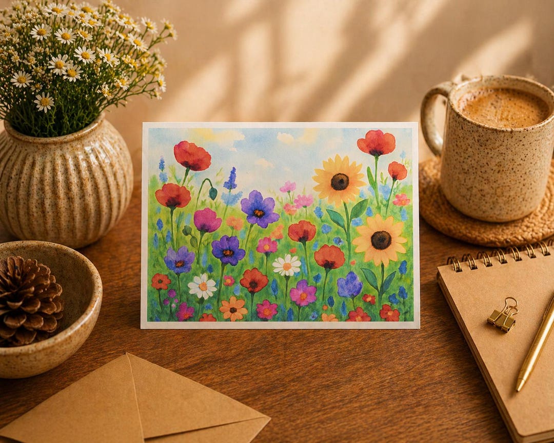Watercolor Wildflower Greeting Card: Floral Art Note Card - Etsy