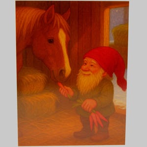 Tarjeta interior en blanco con diseño de gnomo Tomten alimentando a su caballo, sobre para cualquier ocasión, agradecimiento, cumpleaños, amistad, saludo de pronta recuperación, tarjeta de nota personalizada