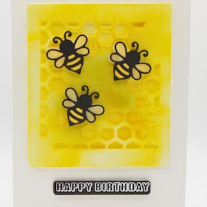 Bee Happy Birthday Card – Handmade Yellow Honeycomb Card with Cute Bees – Hope Your Wishes Come True – Punny Birthday Card for All Ages