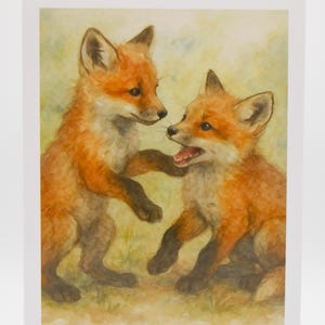 Carte aquarelle Petits renards, voeux vierges à l'intérieur pour toutes les occasions, merci, anniversaire, rétablissement, amitié, célébration, carte personnalisée