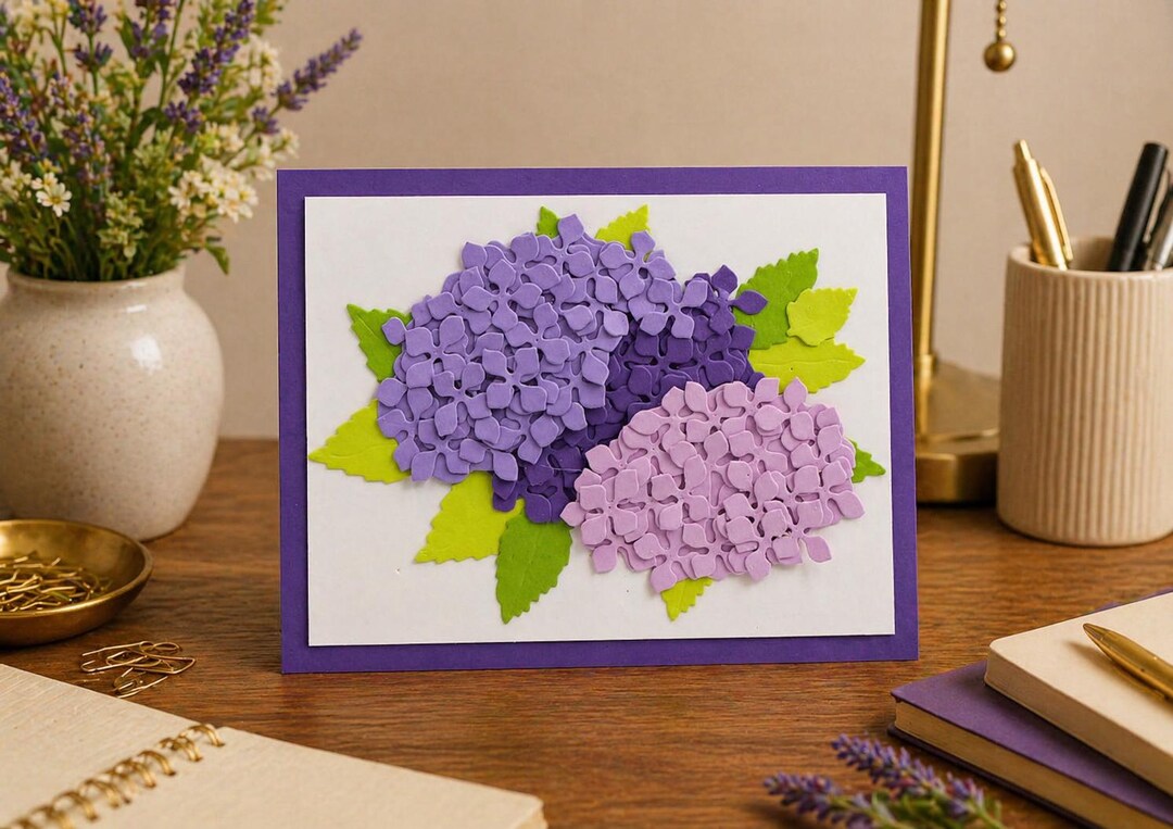 3D Hydrangea Card: Handmade Floral Greeting Card With Purple Frame - Etsy
