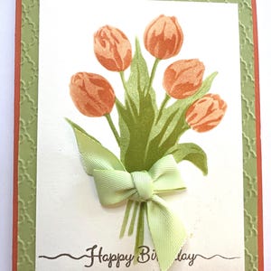 Geburtstagskarte Tulpe Handgemacht mit Schleife Mein Freund Grußkarte Frühling Floral Geprägter Karton Einzigartige Handgemachte Karte A2