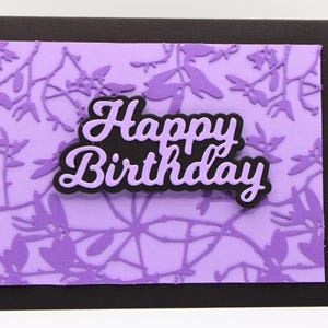 Cartão de aniversário roxo com design recortado em camadas, feito à mão, com mensagem dentro, moderno cartão de felicitações de aniversário, frete grátis A2