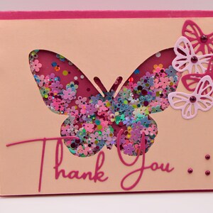 Bedankkaart Butterfly Shaker – Handgemaakte roze glitterkaart met confettivenster, You Are the Best Inside, leuke waarderingskaart