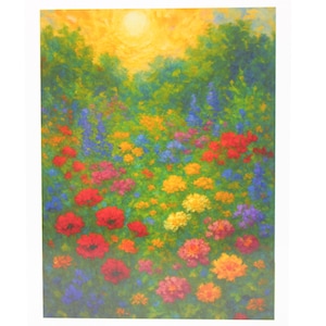 "Sonnenuntergang Wildblumen Notiz-Karte ""Bunt Garten-Kunst-Karte innen leer."