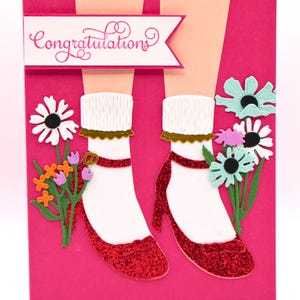 Grillige Ruby Slippers New Home Gefeliciteerd-kaart – Handgemaakte glitter housewarmingkaart met bloemen, er is geen betere plek dan je nieuwe huis
