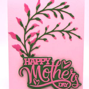 Handmade Mother's Day Card with Pink Flowers and Green Vines, Elegant Layered Paper Design, Sentimental Inside Message, A2 Size