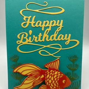 Goldfisch Geburtstagskarte – Handgemachte Grußkarte – You’re never too old to party – 3D Fisch Karte – Ozean-Design – A2 mit Umschlag