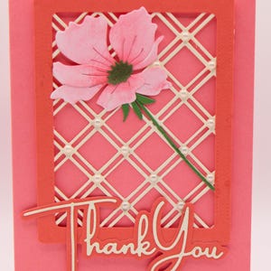 Bedankkaart roze bloemen – Handgemaakte 3D-bloemkaart met parelaccenten – Elegant Gratitude-briefpapier voor elke gelegenheid