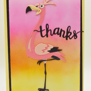 Grappige flamingo-bedankkaart – Handgemaakte tropische vogel met 'Bedankt en jij bent de beste boodschap', felroze oranjegele notitiekaart
