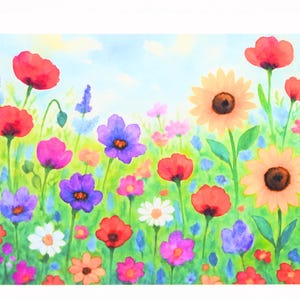 Tarjeta interior en blanco con acuarela de flores silvestres, sobre para toda ocasión, agradecimiento, cumpleaños, amistad, saludo de recuperación, tarjeta de nota personalizada