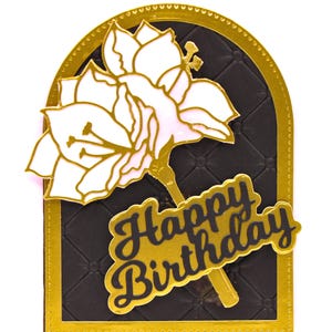 Elegante Gold und Schwarz Geburtstagskarte – Handgefertigtes gestepptes Blumenmuster – Luxuriöse Geburtstagskarte mit Goldfolien-Akzenten – Edle Karte
