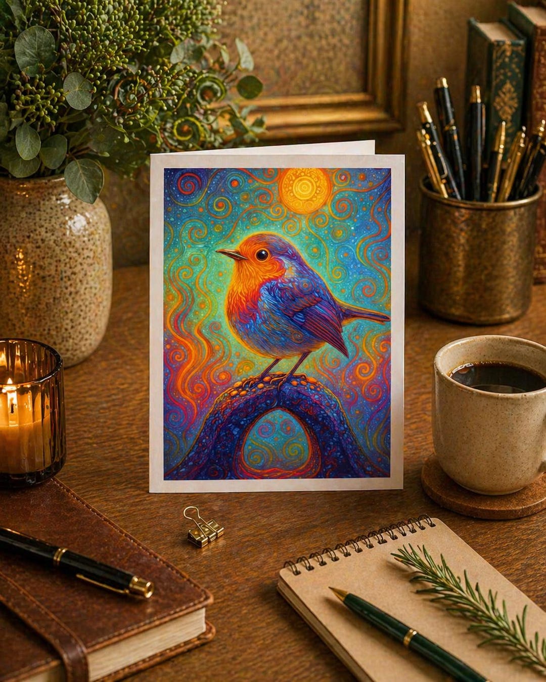 Whimsy Robin Colorful Robin Art Card – Whimsical Bird Nature Greeting (A2 Size) - Etsy