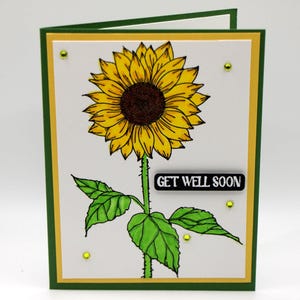 Carte de rétablissement faite main - Illustration de tournesol - Encouragement réfléchi - Message de rétablissement - Note gaie et édifiante