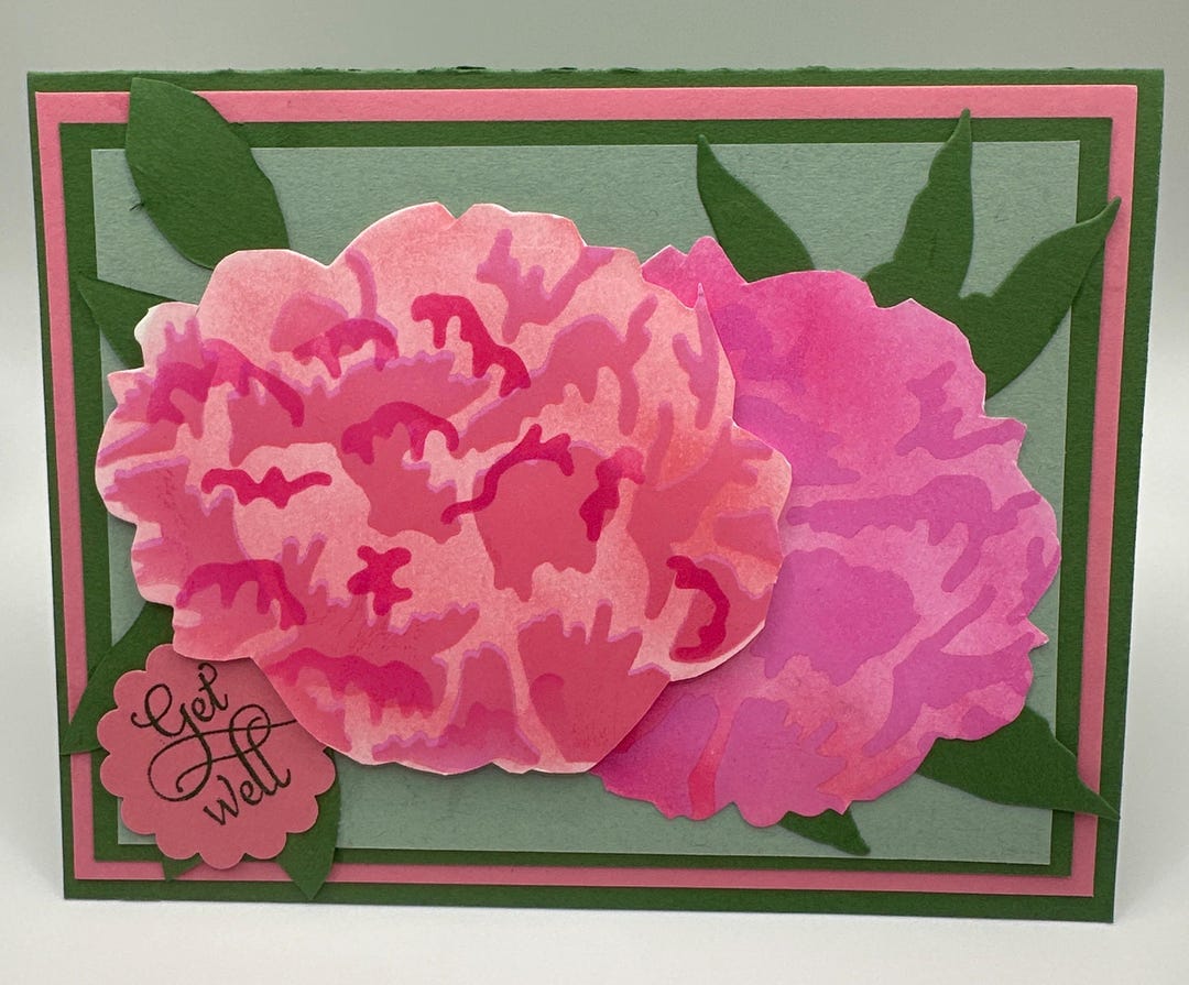 Layered Floral Get Well Card Handmade Pink Peony Encouragement Card ...