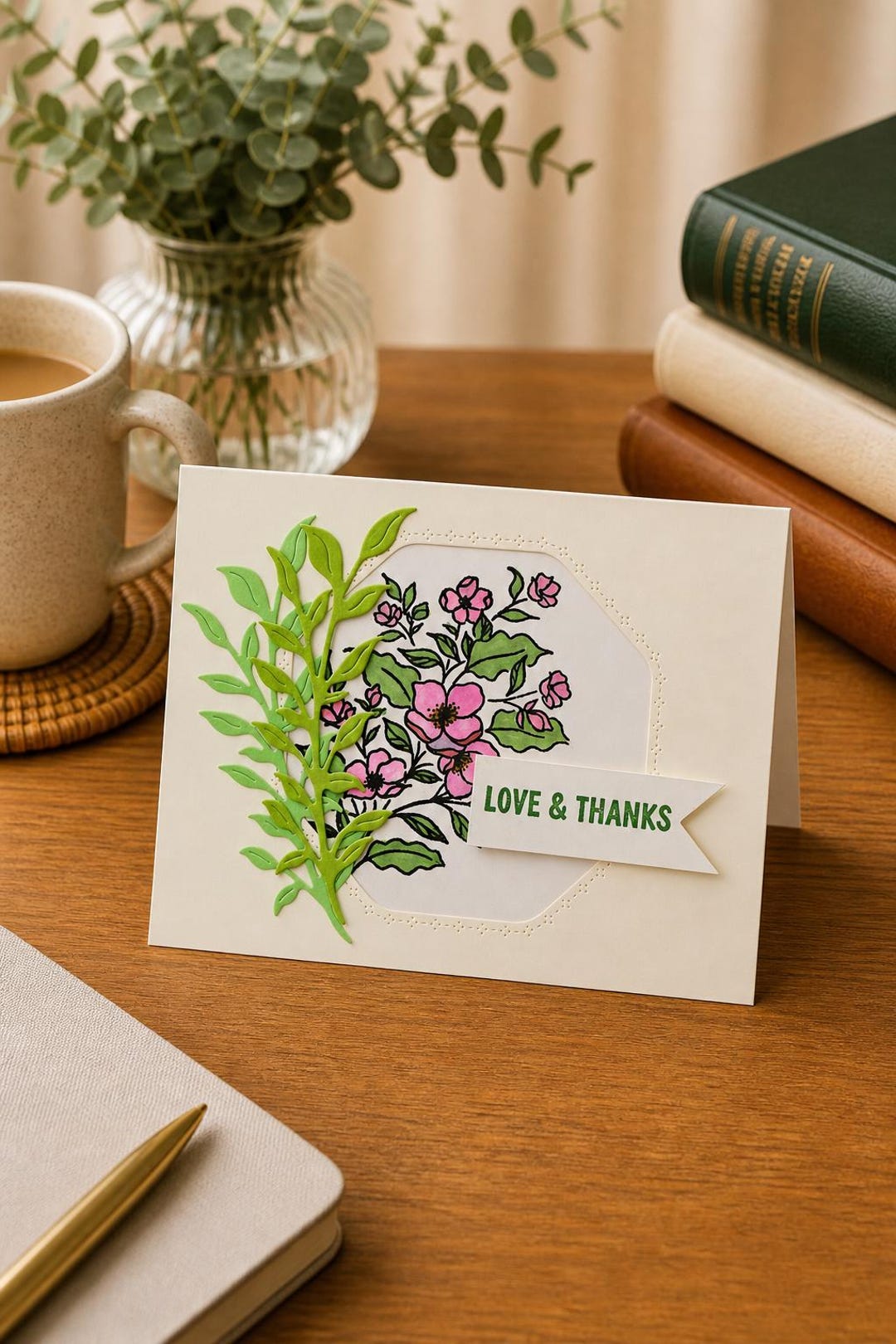 Handmade Floral Thank You Card: Pink Blossoms, Elegant Greeting - Etsy