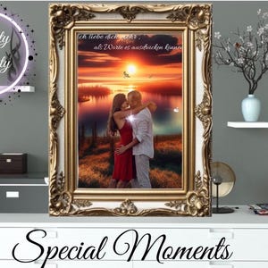 Portret van een stel en een gezin, digitaal op het strand, Dubai, Eiffeltoren, Disneyland... gepersonaliseerd bestand om te delen en af te drukken. foto liefde bruiloft