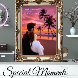 Retrato pareja familia digital en la playa, Dubai, Torre Eiffel, Disneyland... archivo personalizado para compartir e imprimir. imagen de amor boda