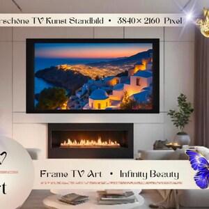Frame TV Kunst Afbeelding digitaal Download 4K Stad Griekenland Water Zee Oude Stad 16:9 Screensaver Stilstaand Beeld Televisie