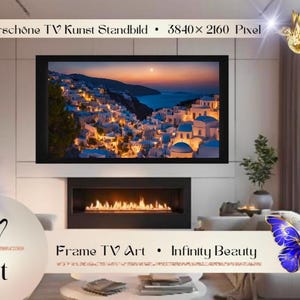 Frame TV Kunst Afbeelding digitaal Download 4K Stad Griekenland Water Zee Oude Stad 16:9 Screensaver Stilstaand Beeld Televisie