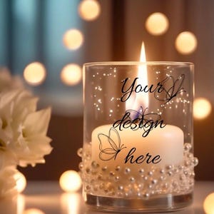 Glas Kerze Candle Mockup Print on demand Vorlage Design digital Mock ups präsentieren Bild Download schön mockup Kugeln Lichter Blumen