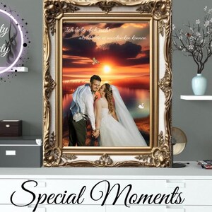 Retrato pareja familia digital en la playa, Dubai, Torre Eiffel, Disneyland... archivo personalizado para compartir e imprimir. imagen de amor boda