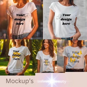Mockup Damen Frauen Tshirt Print on demand Vorlage Woman mockups weiß Design für dein Shop zum darstellen Bundle 5 Dateien