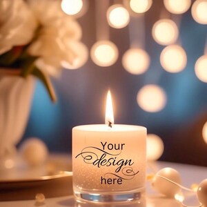 Glas Kerze Candle Mockup Print on demand Vorlage Design digital Mock ups präsentieren Bild Download schön mockup Kugeln Lichter Blumen
