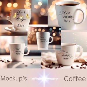 Mockup Koffiemok wit groot Koffie mockups sjabloonontwerp voor uw winkelpresentatie 5 stuks bundel