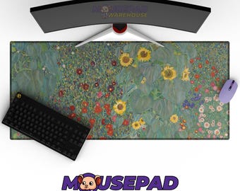 Gustav Klimt - Farm Garden with Sunflowers Painting Mousepad - Large Desk Mat, XL Gaming Pad, Extended, Office Desk Pad, Water Resistant