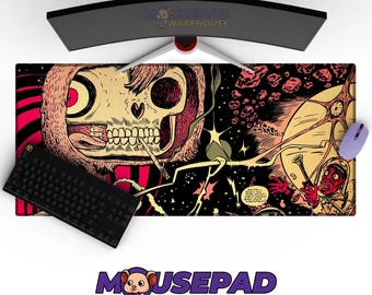Alfombrilla de escritorio con calavera psicodélica – Alfombrilla de ratón para juegos extendida, resistente al agua