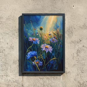 Blue Wildflowers in Morning Light Digital Print | Botanical Art | Instant Download | Printable Wall Art | Home Decor | Nature Artwork